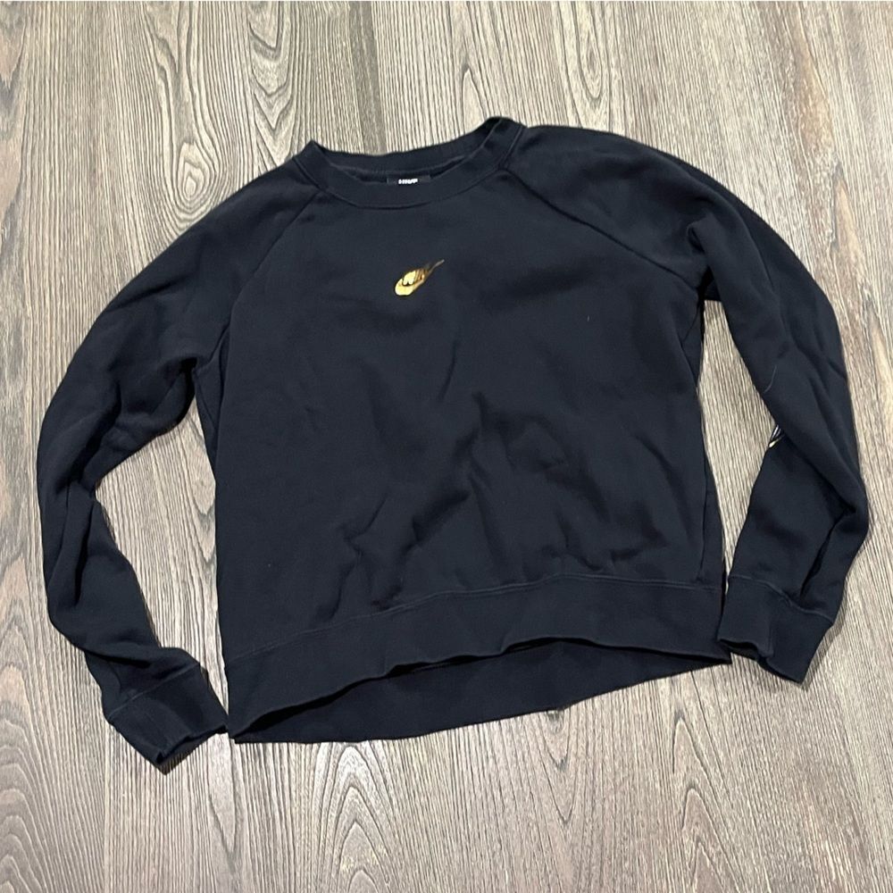 Nike Womens Crewneck Sweatshirt Pullover Long Sleeve Swoosh Rib Black Size Small